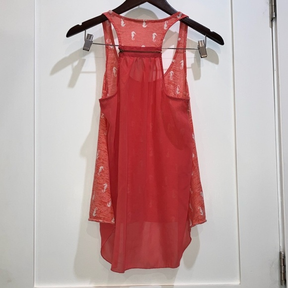 Coral Pink Tank Top with seahorse Print - Picture 2 of 15